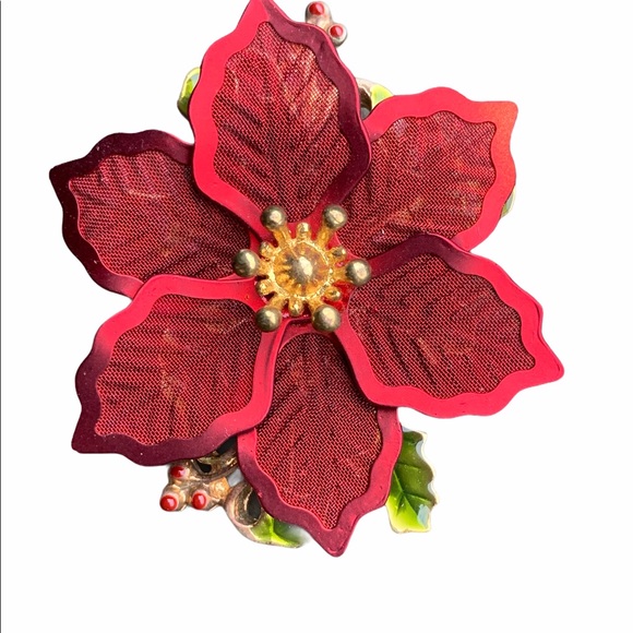 VINTAGE SIGNED KC KENNETH COLE RED POINSETTIA PIN